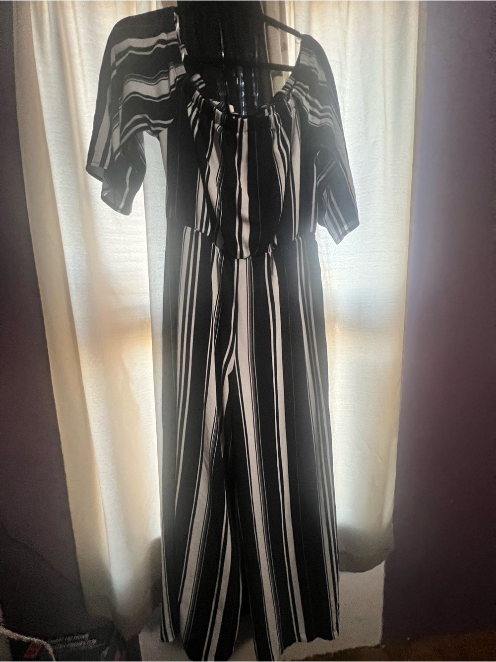 Navy & White Striped Off-Shoulder Jumpsuit